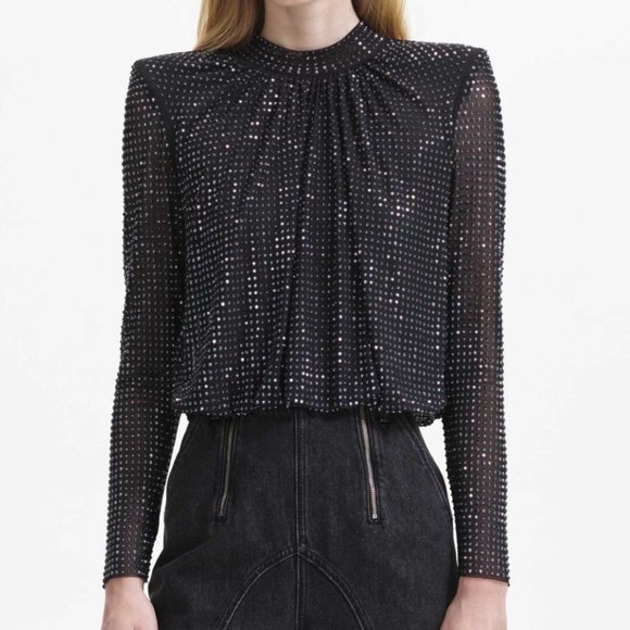 ✨🆕✨ Self-Portrait Studded Rhinestone Mesh Top - Picture 7 of 8